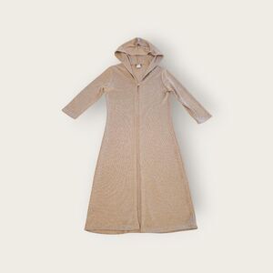 Vintage Y2k Rave gold stretchy one button 3/4 sleeve hooded duster cardigan